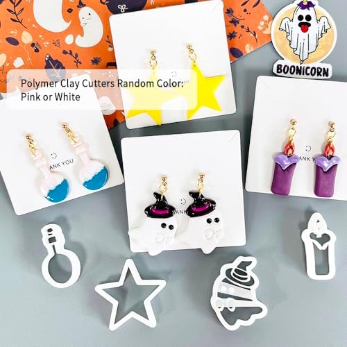 Xaekicr Halloween Polymer Clay Cutters Set – 8Pcs Clay Earring Cutters for Polymer Clay Jewelry, Ghost Bat Skull Pumpkin Shapes Clay Tools and Molds for DIY Crafts