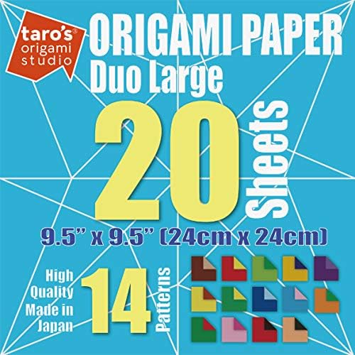 [Taro's Origami Studio] Large Duo (Diffrent Colors On Each Side) Double Sided Standard 9.5 Inch (24 cm) Kami Paper with 14 Color Change Patterns, 20 Sheets (Made in Japan)