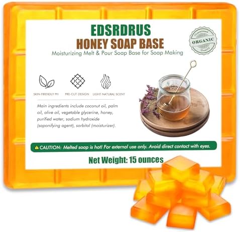 EDSRDRUS 15 Ounces Glycerin Soap Base - Scented Melt and Pour Soap Base for DIY Crafting, Easy to Cut, Vegan and Natural, Moisturizing and Gentle on Skin, Perfect for Soap Making Supplies (Honey)