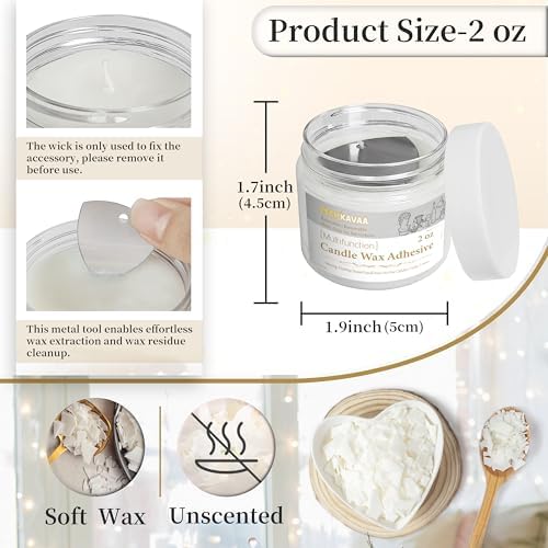 White Reusable Candle Wax Adhesive Gel 2oz Self-Scoop Paste with Mini Spatula Non-Slip Candle Fixing Wax for Pillar Candles, Candle Holders, Displays & Home Décor, Clear, Easy to Clean & Residue-Free