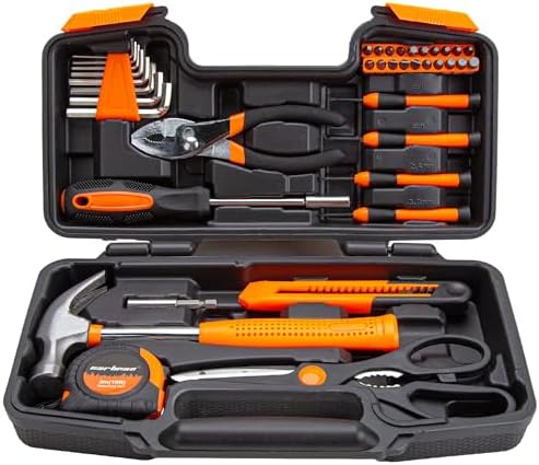 CARTMAN 39-Piece Household Tool Set, Orange Hand Kit With Storage Case | Complete assortment for home repairs, DIY projects, furniture setup, crafting, and daily household fixes in toolbox.