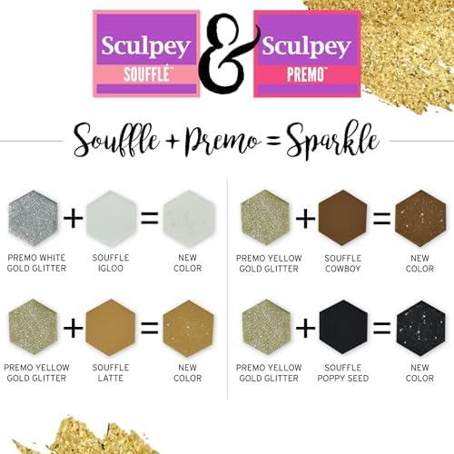 Sculpey: Multipack - Premo + Souffle - 24 Unique Color-Glitter Bars, Sampler Pack, Non-Toxic, Sculpt-Model Projects, Adult Arts-Crafts Supplies | Non-Toxic Oven-Bake Polymer Clay for Jewelry Making, Caning & DIY Crafts - Flexible, Suede and Satin Finishes