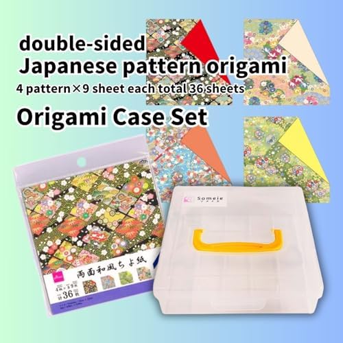 Someie｜Origami Paper｜Origami kit｜Craft｜6 Inch Origami Paper Storage Container ｜double sided Japanese pattern sheets 4pattern×9sheet each total 36 sheets (double sided Japanese pattern)