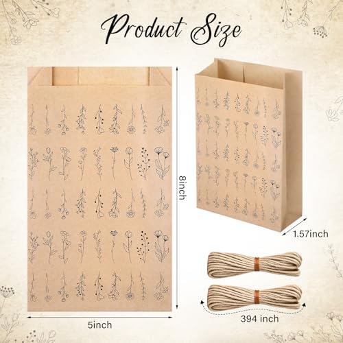 Fulmoon 100 Pcs Soap Packaging Paper Bag 5''x8'' with Rope,Flower Style