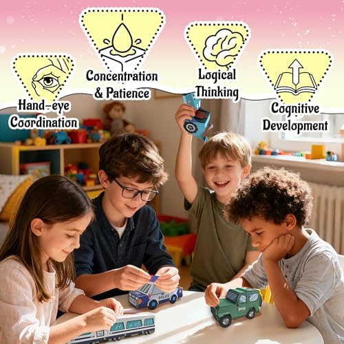 2 Themes in 1, 3D Paper Model Kits for Kid, DIY Origami Kit for Kids Ages 8-12, Include 16 Pre-cut, Easy-to-Assemble Transport & Vehicle Models, Origami Kit for Kids Ages 8-12，Paper Model Kits for Kid