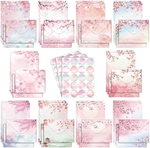 TaoBary 160 Pcs Cherry Blossom Stationery Paper and Envelopes Set