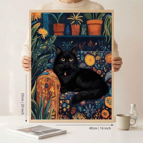 Amphol Paint by Numbers Kit for Adults - 16x20 Inch Black Cat DIY Paint by Number Canvas Art Kit, Oil Painting Kit on Unframed Canvas Art for Stress Relief, Home Wall Decor with Acrylic Paint Set