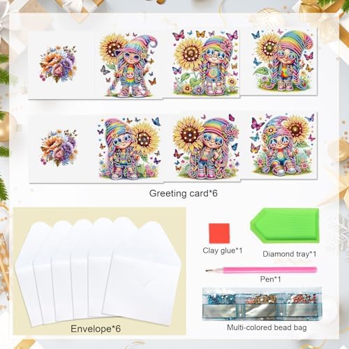 antor 6 Pcs 5D Diamond Painting Greeting Cards Kits, Sunflower Happy DIY Diamond Art Cards with Envelopes, Handmade Rhinestone Greeting Card Set for Birthdays & Holidays