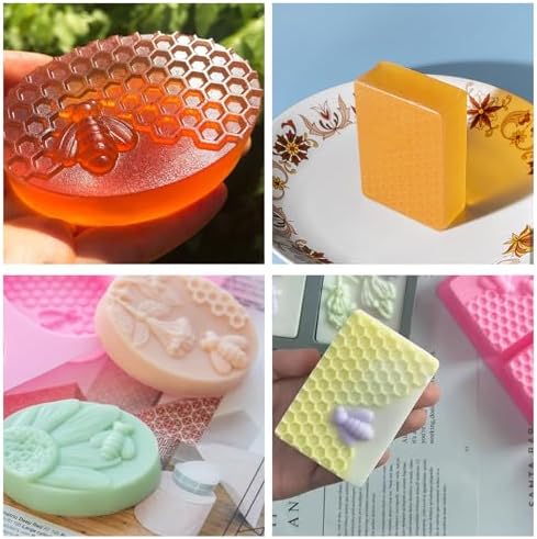 2 Pcs Honeycomb Soap Molds Bee Honey Silicone Molds Cake Molds Beehive Chocolate Mold Set for Home Handmade DIY Candle Baking Tray Bars Wax Melts Beeswax Tool (Pink, 2 Shapes)