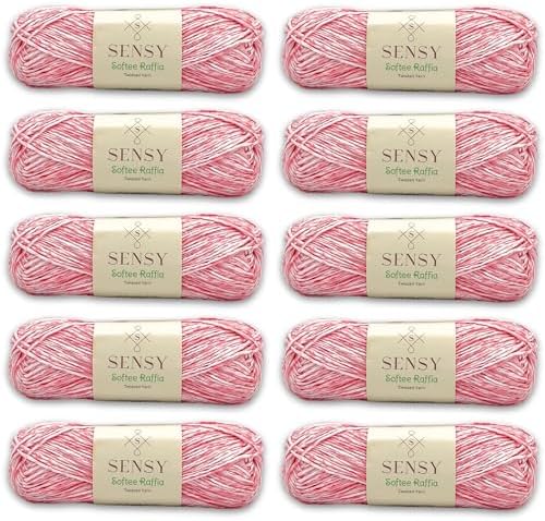 S Sensy Softee Raffia-Polyester Raffia Yarn 10 Skeins Pink Batik 109 Yards
