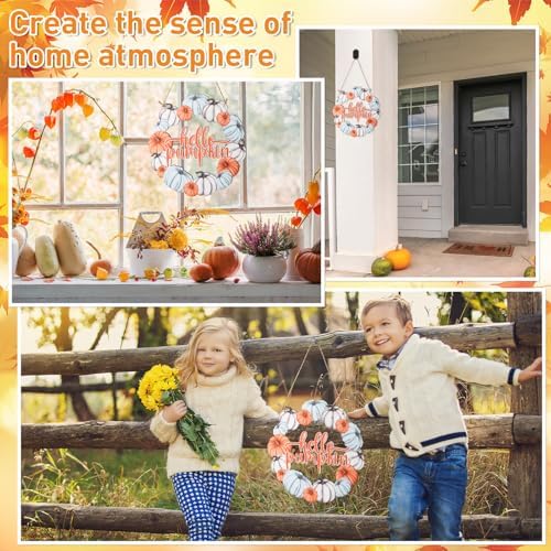 Unfinished Fall Wreaths Wood Crafts to Paint Set of 3, 11" Bulk Fall Pumpkin Wreath Ornaments for Painting, Unfinished Wood Cutouts DIY Ornaments for Front Door with Ropes (Pumpkin)