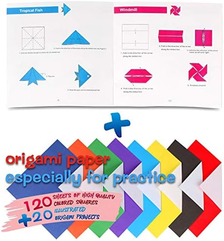 Origami Kit For kids ,120 Sheets Origami Paper with Instructions Book, 6x6 Inch square easy single Sided Square Colorful Folding Paper Set for Adults Beginners Activity