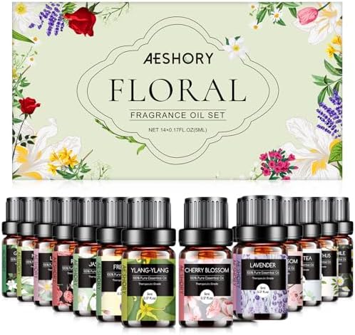 Floral Essential Oils Set - 14 Pcs Fragrance Oil for Diffusers, Aromatherapy, Candle Making - Lavender, Geranium, Rose, Jasmine, Gardenia Aromatherapy Essential Oils Kit