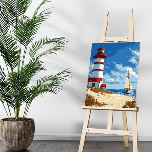 Auremi Lighthouse Paint by Number Kits for Adults,Landscape Paint by Number on Canvas with Frame DIY Painting with Number Acrylic Oil Paint Kits for Home Decor 8x12 Inch