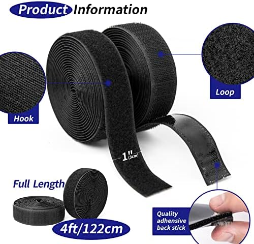 Art3d 4ft x 1 in. Hook and Loop Rolls Sticky Back, Heavy Duty