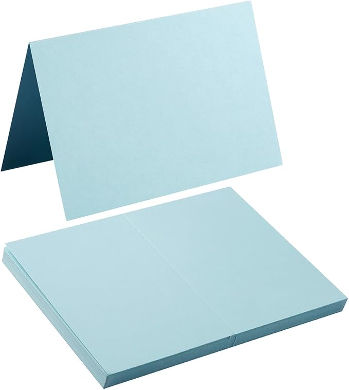 50 Pack Blank Folded Cardstock Cards, Light Blue, 4x6