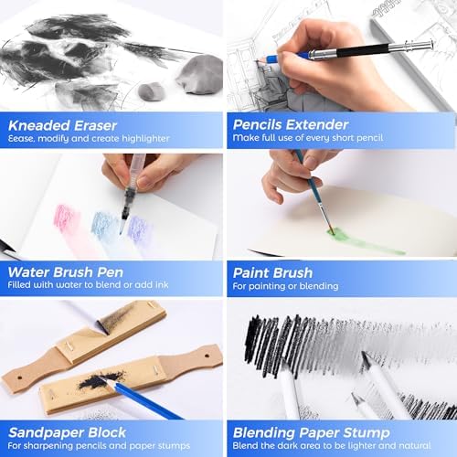 106 Pack Drawing Set Sketching Kit, Pro Art Supplies Sketch Pencils Set
