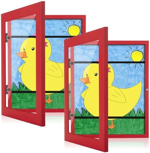 [2-Pack] Kids Art Frames, 8.5x11 Front Opening Kids Artwork Frames Changeable, Red Artwork Display Storage Frame for Wall, Holds 50 Pcs, for 3D Picture, Crafts, Children Drawing, Hanging Art,