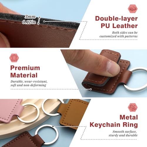 30Pcs Leather Keychain Blanks, Laser Engraving Blanks Keychain Bulk | Rectangular PU Leather Key Fob Kit, 6 Colors Leather Keychain Blanks for Laser Engraving, DIY Key Chain Blanks Crafts