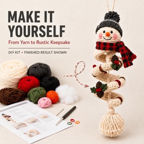 Crochet Snowman Spiral Ornament DIY Kit, Christmas Craft for Adults