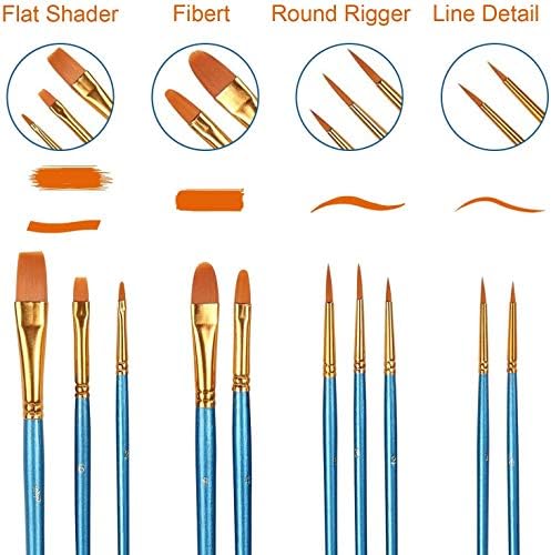 Acrylic Paint Brush Set, 5 Packs / 50 pcs Nylon Hair Brushes | All Purpose Oil Watercolor Painting Artist Professional Kits