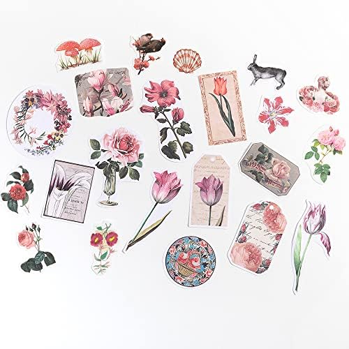 Alideco 200pcs Vintage Scrapbook Supplies Kit Kawaii Mushrooms, Flowers Scrapbooking Paper Washi Bullet Journals Planners Collage Album Aesthetic Cottagecore