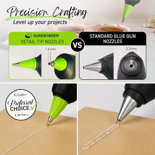 Surebonder Cordless/Corded High-Temperature Mini Hot Glue Gun with Fine Tip for Detailed Crafting and DIY Projects, 20 Watts (CL-195F)