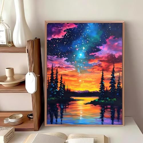 Reivworl Landscape Diamond Art Kits for Adults, Aurora Diamond Painting Kits for Adults, Aurora Landscape Gem Art for Gifts and Home Interior Decor 12x16 Inch