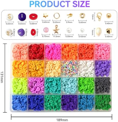 torbers 6000 Pcs Clay Beads Bracelet Making Kit, 24 Colors 6mm Flat Preppy Polymer Beads with Charms, Letter Beads and Elastic Strings, DIY Jewelry Making Set for Friendship Bracelets
