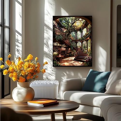 AIBOERL Diamond Art Kits for Adults，Bookstore Diamond Painting Wall Decor | Round Drill Vintage Book Diamond Painting for Beginners DIY Rhinestone 5D Diamond dots(Gemstone Craft)Wall Art Gift 12x16IN