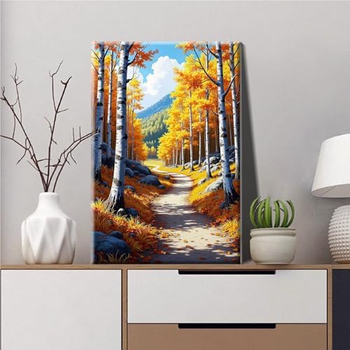JOOZ Framed Paint by Numbers Kit for Adults, Fall Landscape, 8x12 Inch