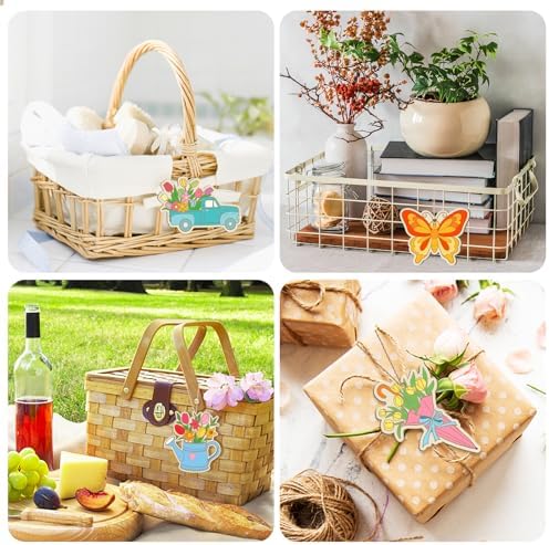 80PCS Wooden Spring Ornaments to Paint, 10 Styles DIY Blank Unfinished Wood Flower Cutouts Butterfly Ornament for Crafts Hanging Decorations, Cute Bee Flower Shape Home Decorations Gifts