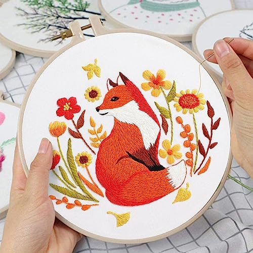 Louise Maelys Autumn Fox Embroidery Kit for Beginners Floral Craft