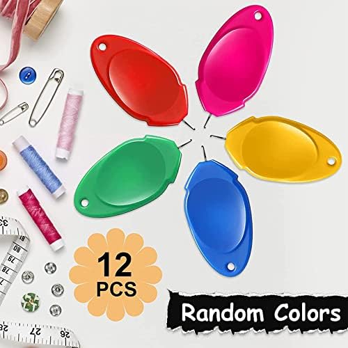 TOOVREN 12PCS Needle Threader for Hand Sewing Plastic Wire Hook Simple Threader for Needles Small Eye Easy Needle Threaders Tool for Sewing Machine Crafting Color Random