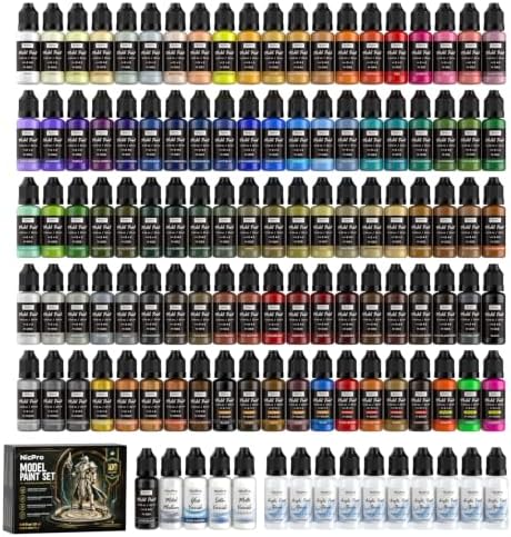 Nicpro 100 Colors Model Paint Set with 10 Thinners & 5 Specialty Bottles