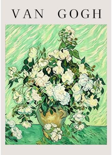 VeGuude Diamond Art Kits for Adults, Full Drill Van Gogh White Roses Diamond Painting Kits for Beginners, DIY Full Rhinestone 5D Diamond dots (Gemstone Craft), Home Wall Decoration (12x16 inch)