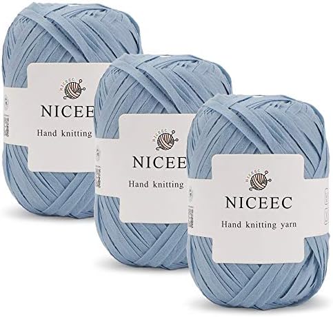 NICEEC 3 Skeins Kraft Paper Yarn 474yds/5.3oz - Light Blue