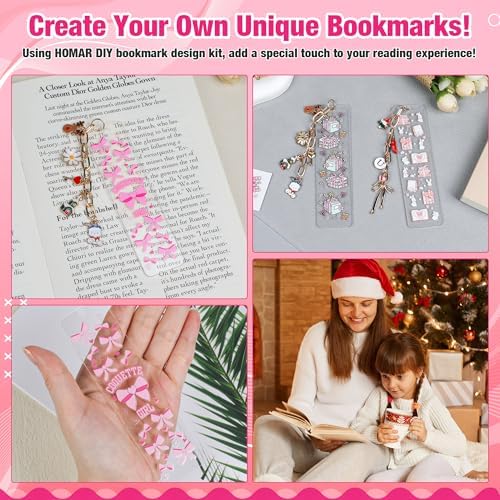 106 Pcs Bow Acrylic Bookmark Blanks(2mm) Thicken 8 DIY Bookmark Making 10 Bow UV DTF Sticker 20 Charms 8 Extender Chains and 60 Jump Ring Suitable for DIY Crafts Gifts