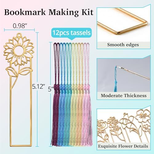 LET'S RESIN 12pcs Metal Bookmark Bezels for Resin with Tassels