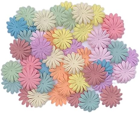 100PCS Handmade Mulberry Paper Daisy Petals, Artificial Paper Flowers for DIY Crafts, Scrapbooking, Card Making, Wedding Decorations, Floral Embellishments, Pastel Colors, 40 x 40mm (Pastes Colors)