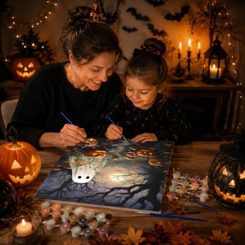 Ghost Paint by Numbers Kit for Adults Beginner with Framed 10x12 Inch