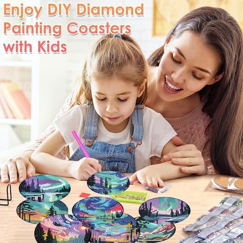 ijbnhd 8 Pcs Aurora Diamond Art Coasters Kits Landscape 4x4 inch