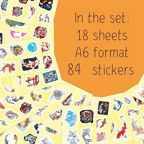 Koi Fish Stickers for Water Bottle and Laptop - Koi Fish Party Supplies & Decorations, Waterproof Vinyl Decals, Japanese and Nature Stickers, Gifts for Women & Men