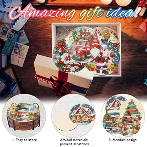8 Pack Christmas Diamond Art Coasters,Diamond Painting Coasters Kits