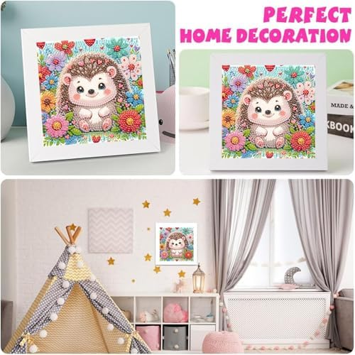 Hedgehog Diamond Art Painting Kits for Kids with Frame Ages 8-12 (7x7 in)