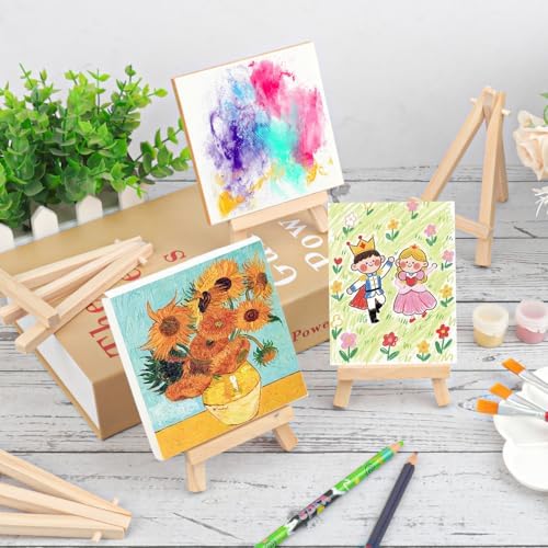Yiksonyo 96 Pack 4.5 Inch Wooden Easel, Tabletop Wood Easels, Small Wooden Easel for Painting, Art, and Crafts