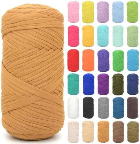 Tshirt Yarn for Crocheting,Caramel Brown T Shirt Chunky Elastic Fabric Thick T-Shirt Crochet Yarn for Beginners Crocheting Hand Knitting Bag/Basket/Coasters/DIY Crafts/Home Decor 200G(Caramel Brown