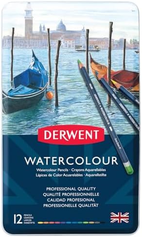 Derwent Colored Pencils, Watercolour, Water Color Pencils, Drawing, Art, Metal Tin, 12 Count (32881)