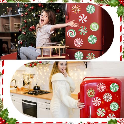Motipuns 30 Pcs Diamond Magnets,Christmas Candy Cane,Red Green Stripes