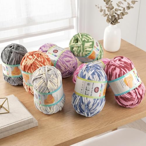 6 Super Bulky Blanket Yarn for Crocheting - Chunky Chenille Variegated Yarn